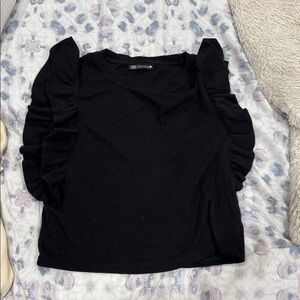 Zara Elegant Black Ruffle Sleeve Blouse